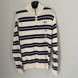 American Rag Men's Vintage Stripe 1/4 Zip Pullover Sweater White/navy Small
